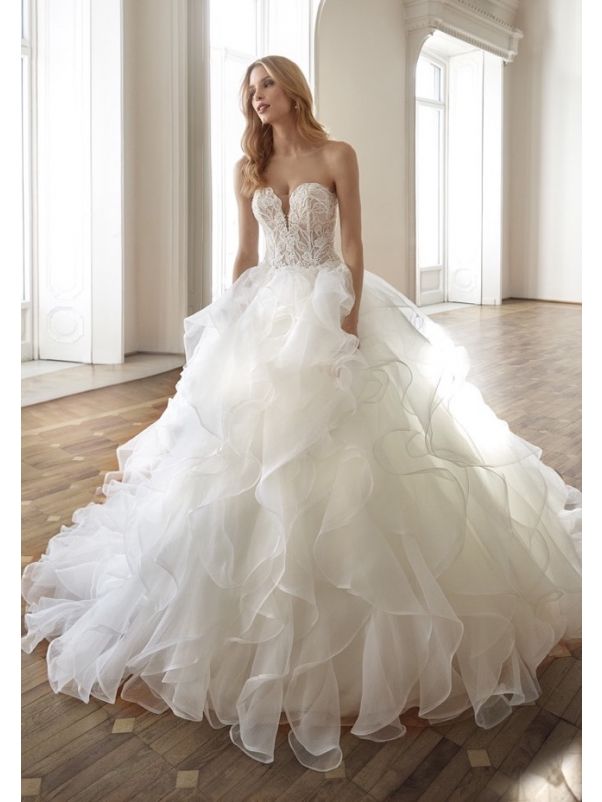 Embroidered Ruffle Wedding Dress