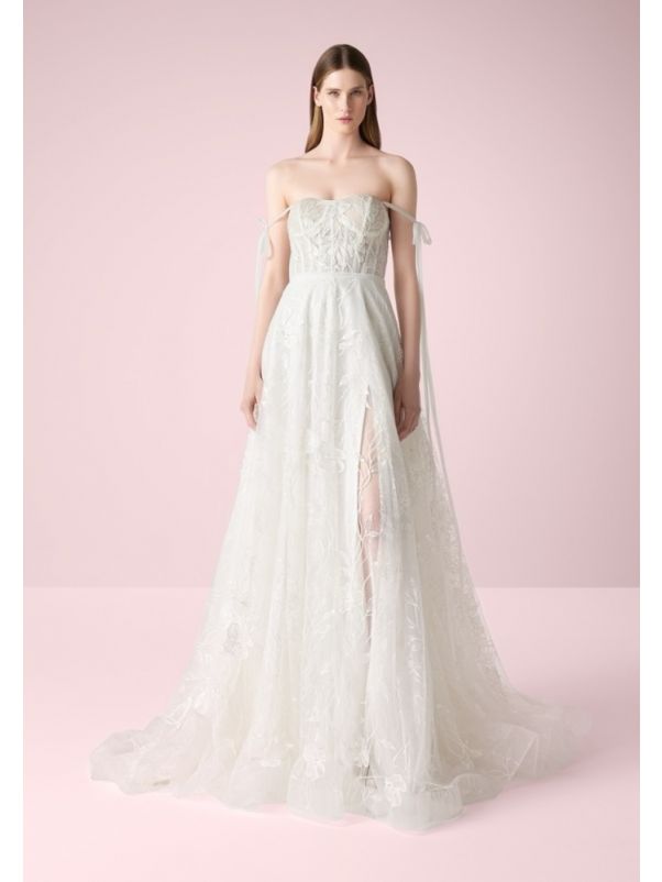 Embroidered Slit Wedding Dress
