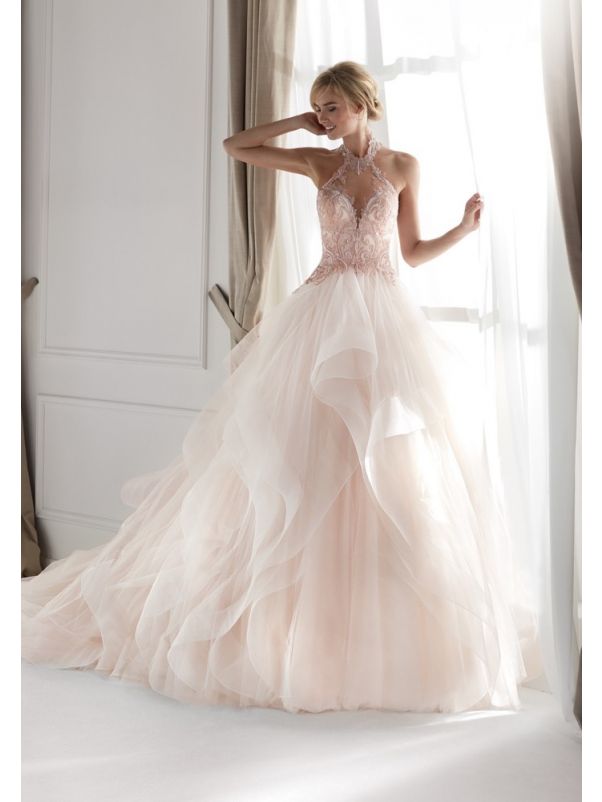 Fantasy Blush Pink Ruffle Wedding Dress