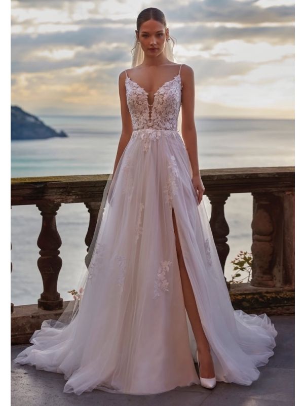 Embroidered Strappy Wedding Dress