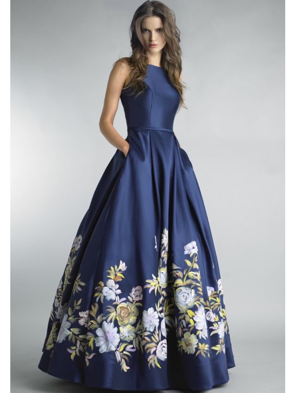 Floral Blossom Satin Evening Gown