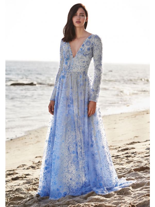 Beaded Long Sleeves Lace Gown
