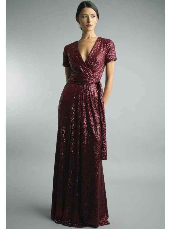 Draped Sequined Evening Gown