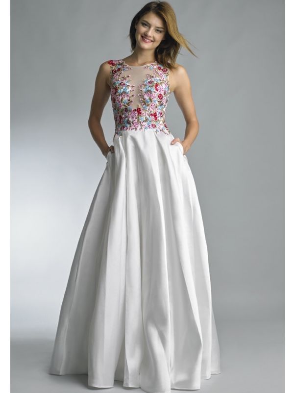 Embroidered Flowers Ball Gown