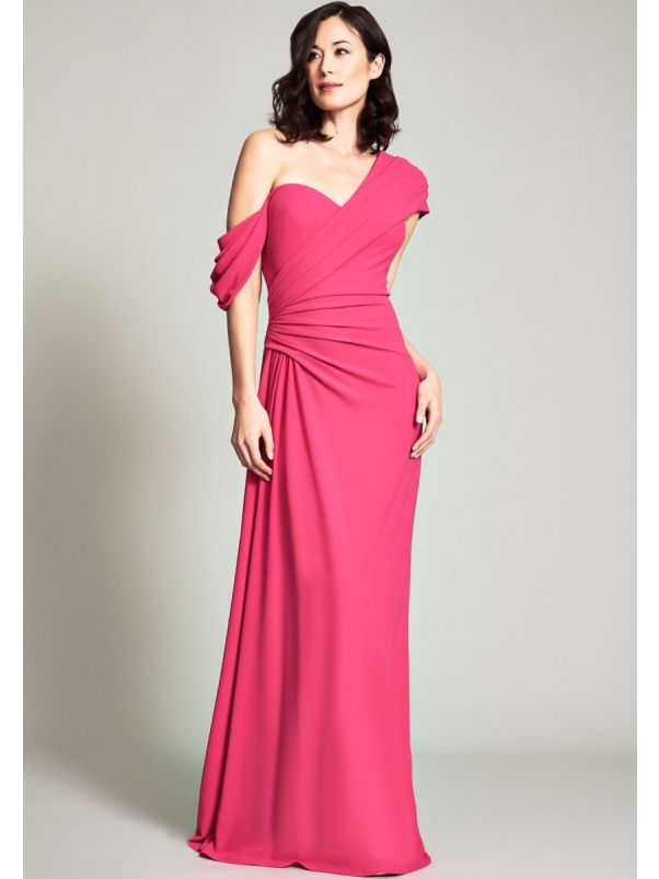 Draped On-Shoulder Crepe Gown