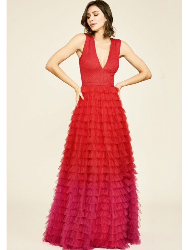 Ombre Effect Ruffle Gown