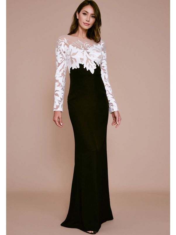 Embroidered Long Sleeves Two Tone Gown