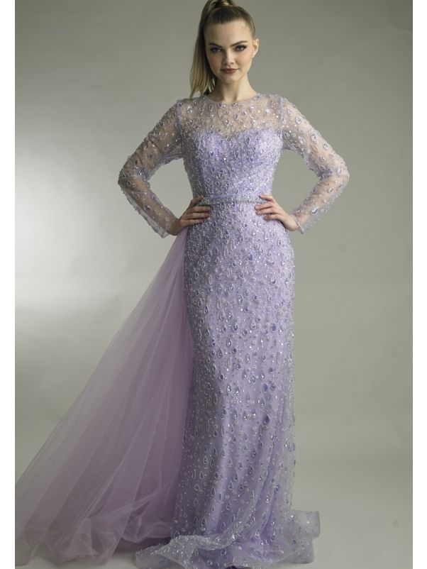 Embellished Long Sleeve Gown
