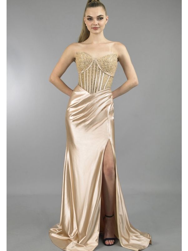 Beaded Satin Gown