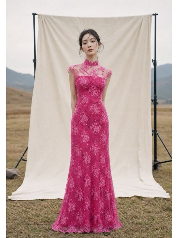 Beaded Pink Cheongsam