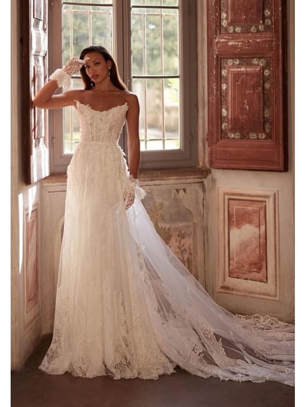 Embroidered Strapless Wedding Dress