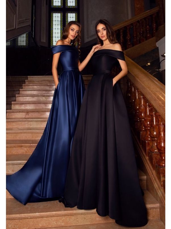 Off-Shoulder Satin Evening Dress