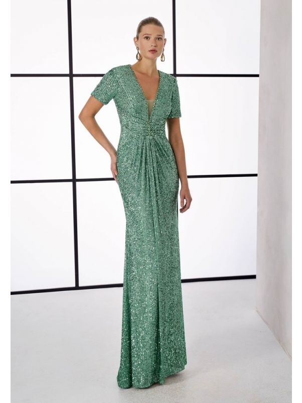 Embellished Draped Gown