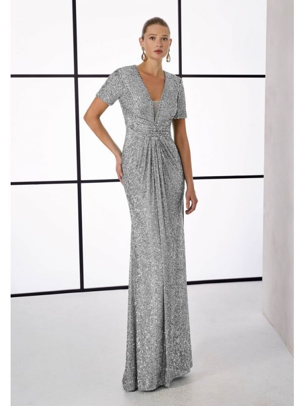 Embellished Draped Gown