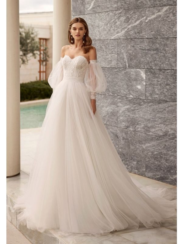 Embroidered Soft Tulle Wedding Dress