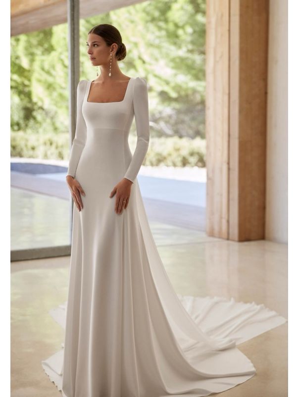 Keyhole Back Crepe Wedding Dress