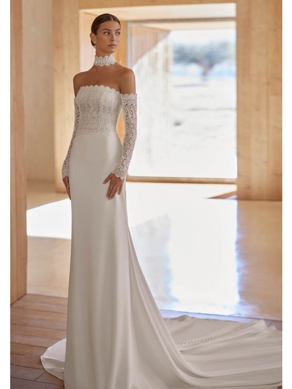 Embroidered Crepe Wedding Dress