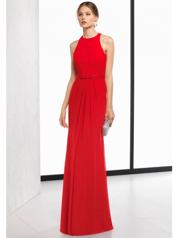 Red Crepe Gown With Keyhole Back