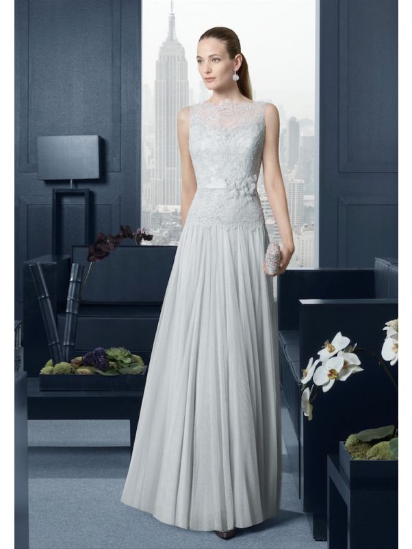 Embroidered Tulle Evening Dress