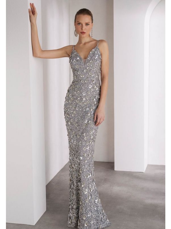 Sequinned Backless Evening Gown