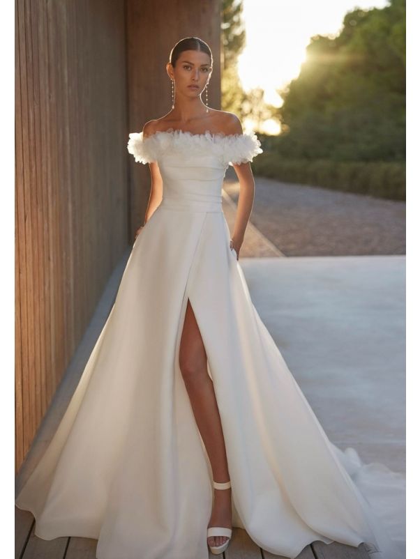 Pleated Slit Wedding Dress
