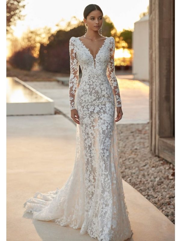 Embroidered Backless Wedding Dress