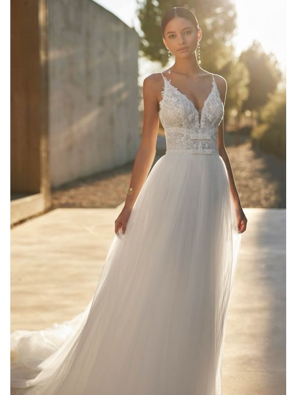 Embroidered Backless Wedding Dress