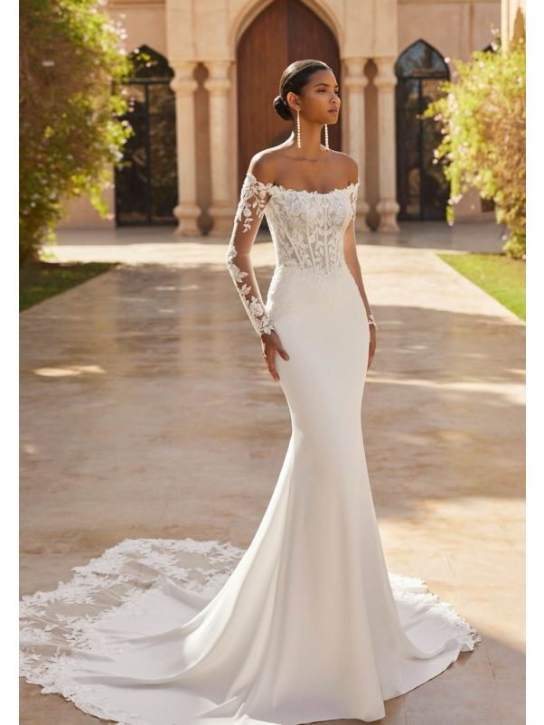 Embroidered Crepe Wedding Dress
