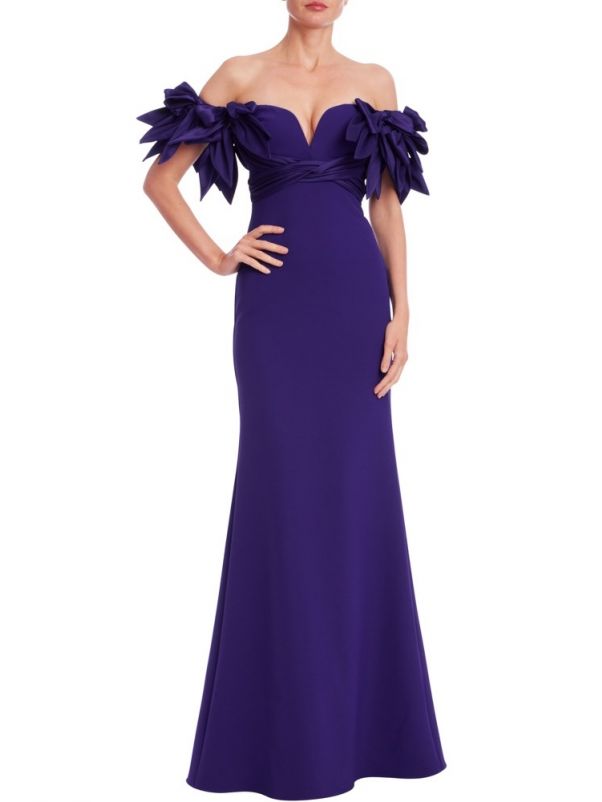 Bow Sleeve Crepe Gown