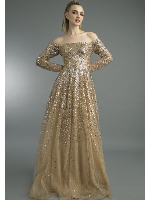 Sequinned Long Sleeve Gown