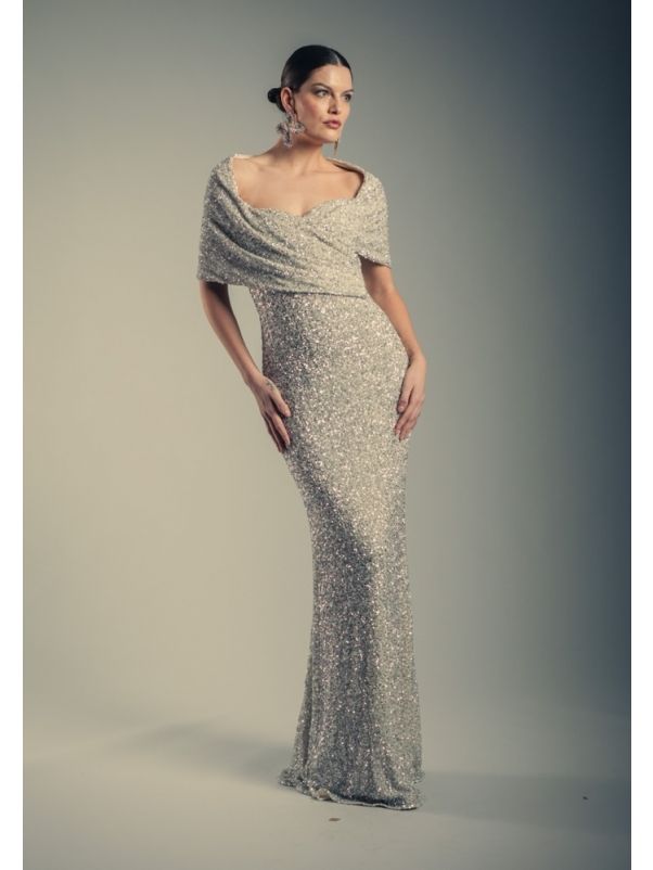 Draped Sequinned Evening Gown
