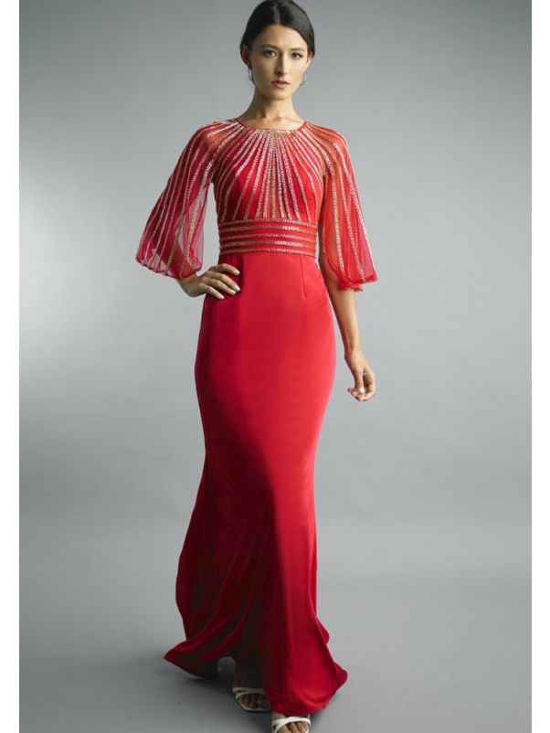 Beaded Crepe Evening Gown