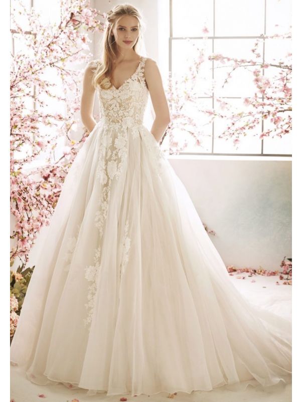 Embroidered Flowers Tulle Ball Gown
