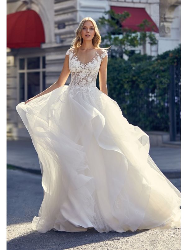 Embroidered Ruffle Ball Gown