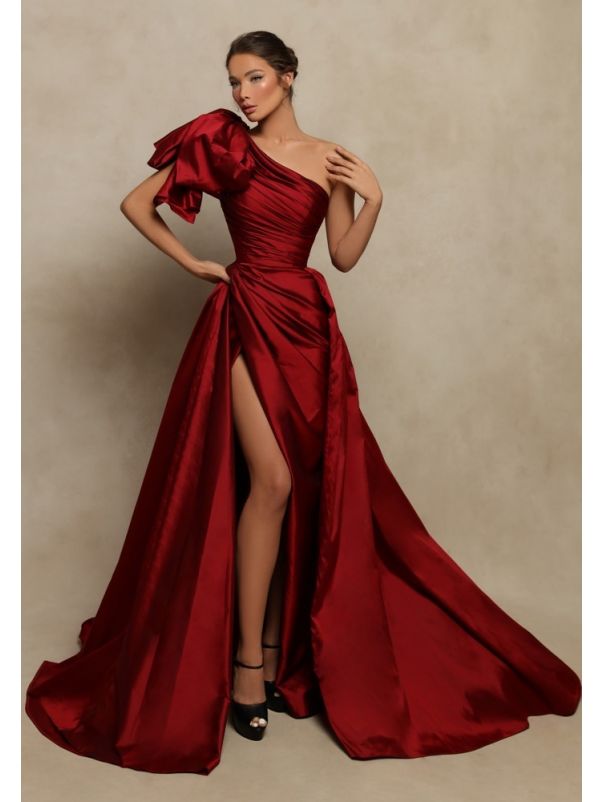 Draped One-Shoulder Evening Gown