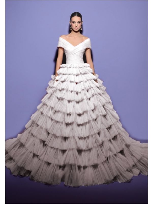 Draped Ruffle Princess Wedding Dress