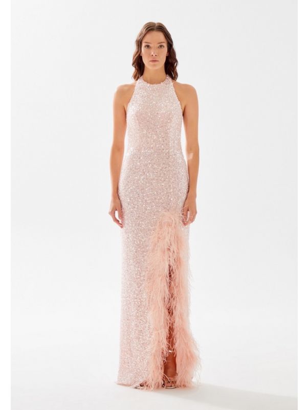 Backless Sequinned Evening Gown 