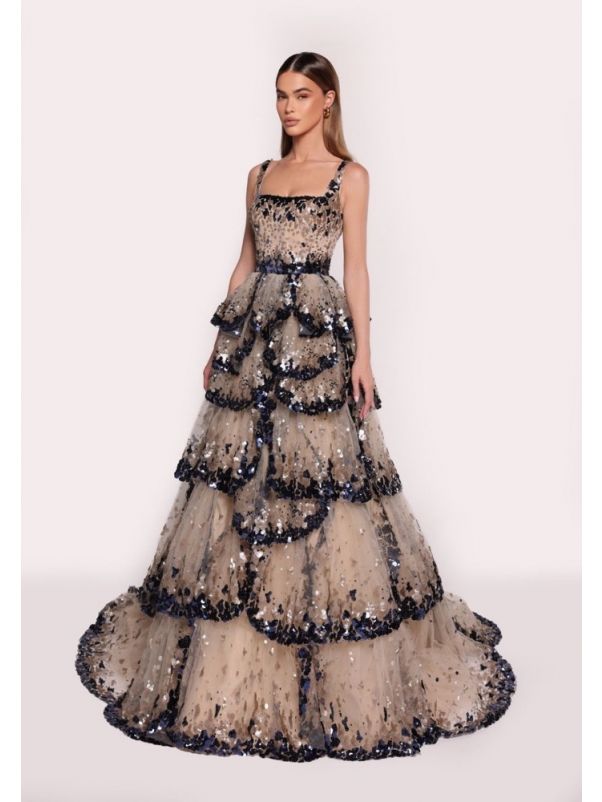 Embellished Ruffle Evening Gown