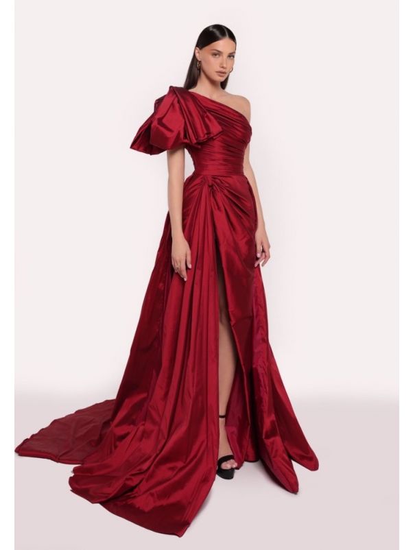 Draped One-Shoulder Evening Gown