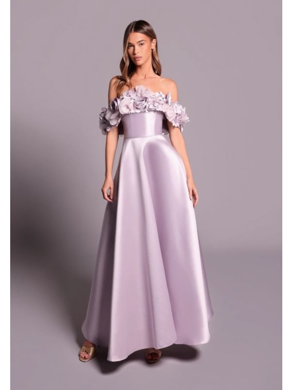 Ruffled-Detail Satin Gown