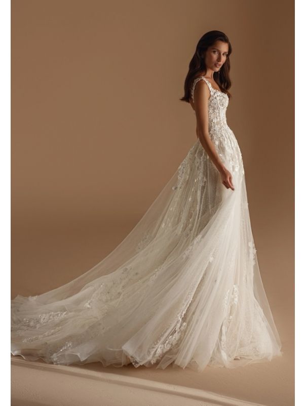 Embroidered Sparkle Tulle Wedding Dress