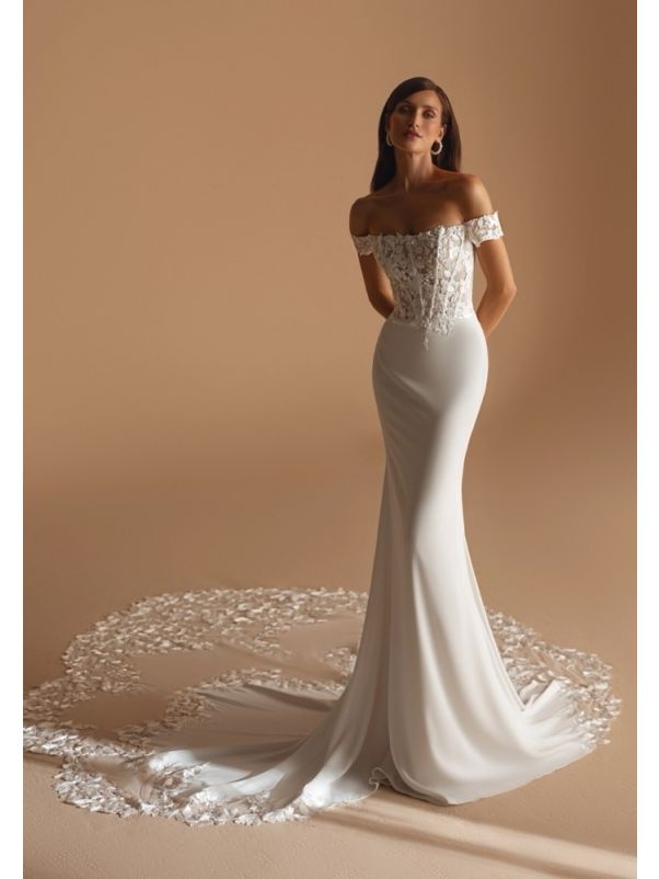 Embroidered Crepe Wedding Dress