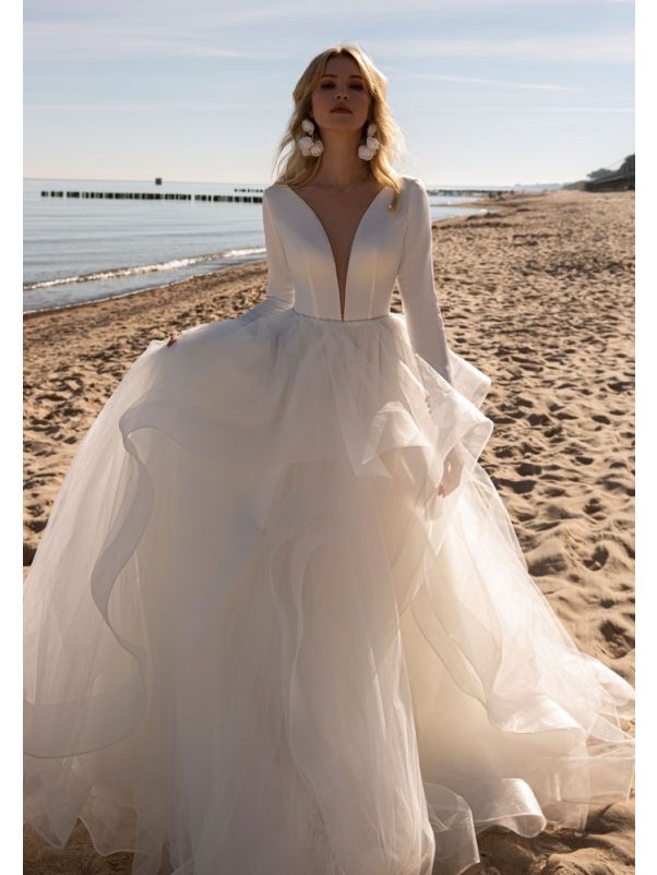 Long Sleeve Ruffle Wedding Dress