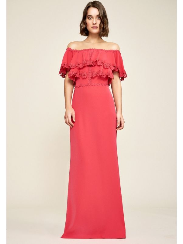 Crepe Evening Dress With Ruffles