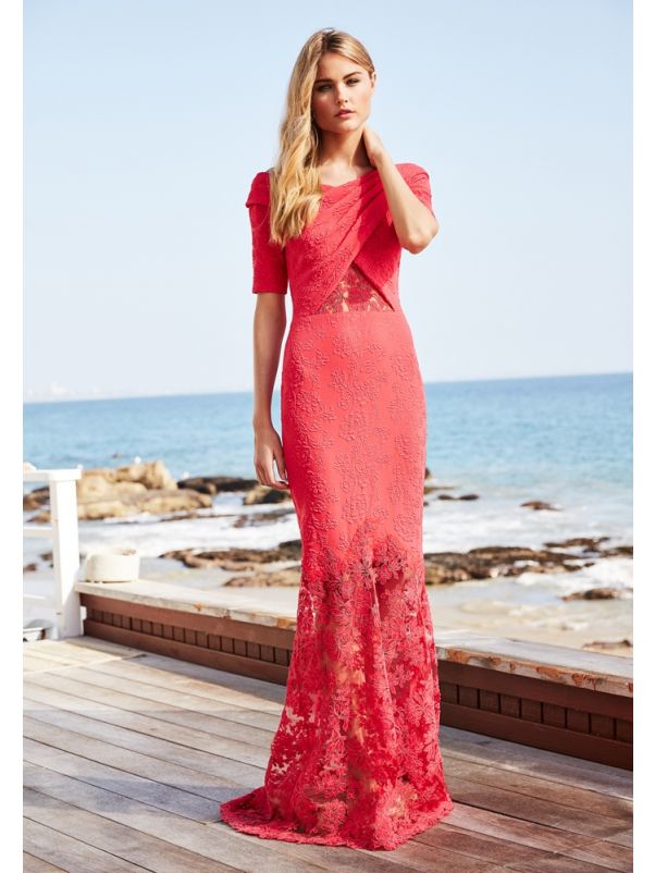 Embroidered Crepe Gown