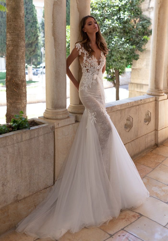 Adi Shlomo Beaded Mermaid Wedding Dress With Cap Sleeves HK