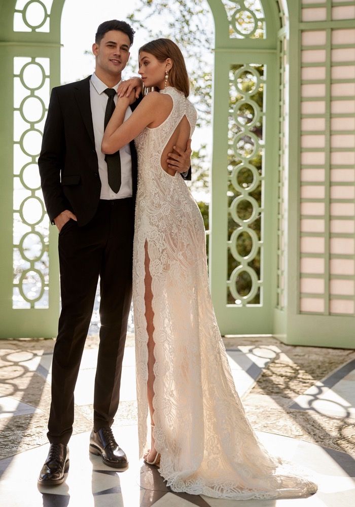 chinese dress ladies Designer White Lace Keyhole Back Mermaid Crepe Fall Wedding Dress