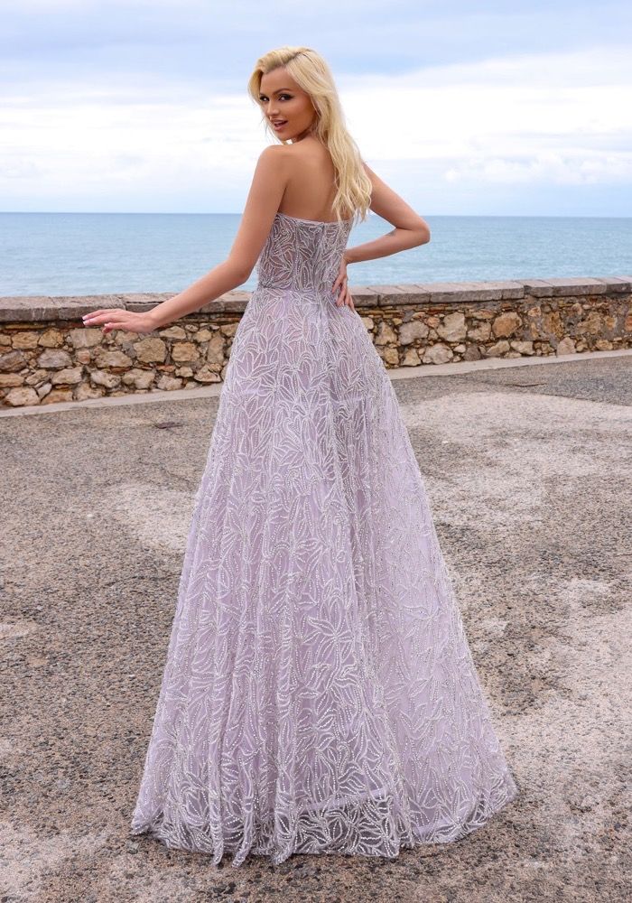 strapless open back dress Tina Holly Couture T1120 Pastel Blue Pattern Strapless Ballgown Formal main image 0