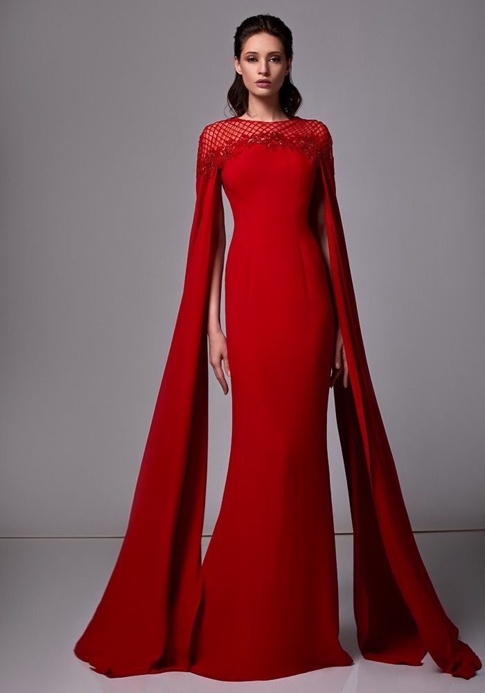 Edward Arsouni, Flowing Red Crepe Gown Hong Kong