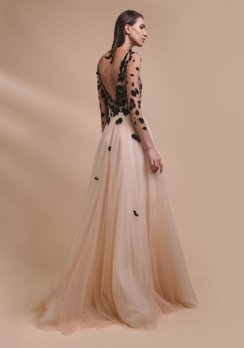 black long sleeve tulle dress